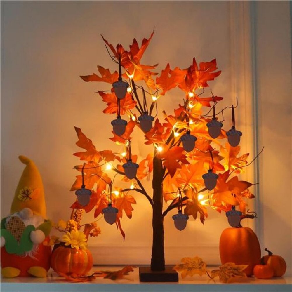 Fall Decorations for Home, 24”/2FT Lighted Fall Maple Leaves Tree